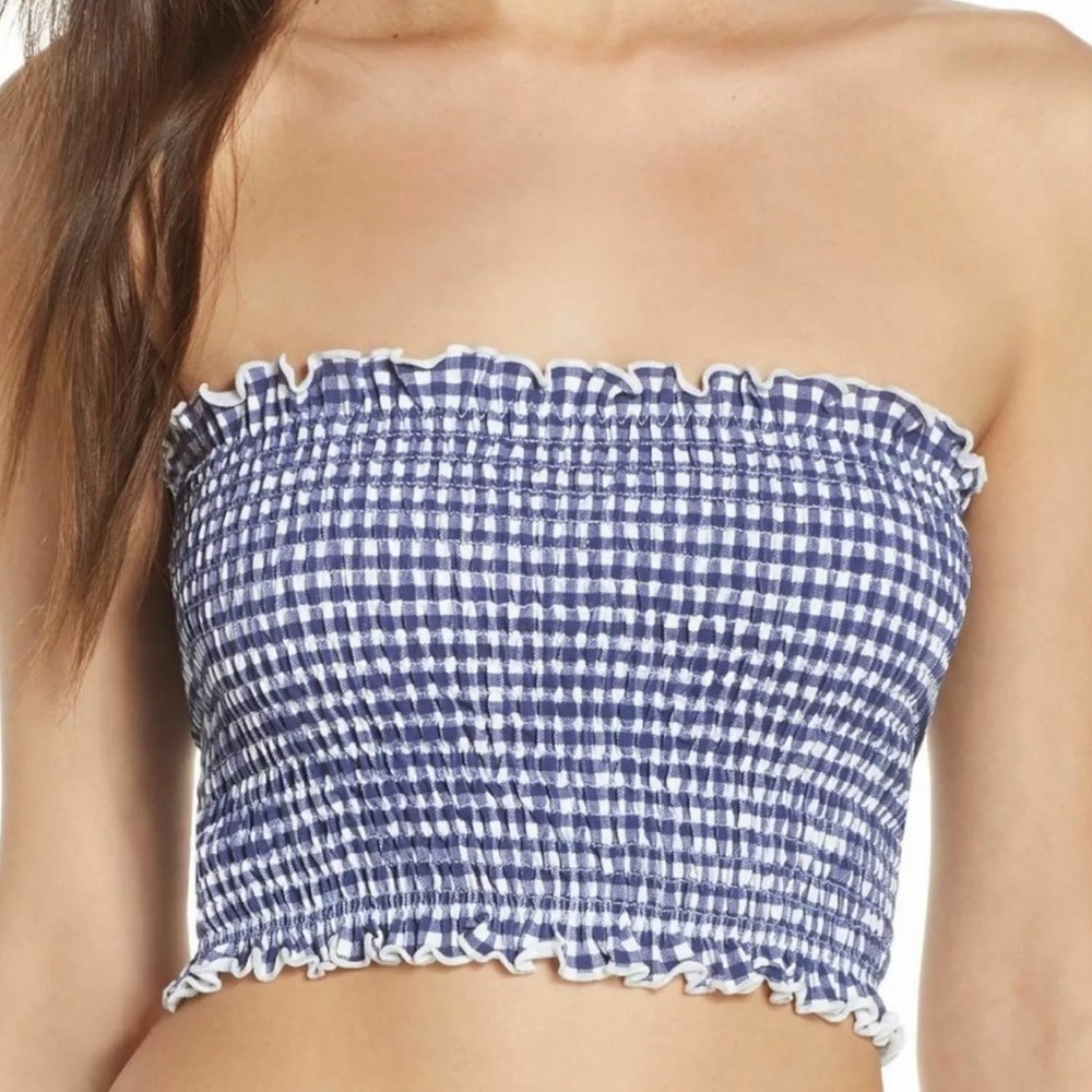 💙 NWOT Blue Gingham Smocked Tube Top